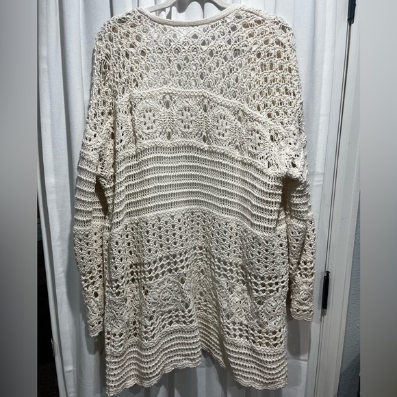 Lucky Brand Cream Open-Front Crochet Cardigan Cotton Cottagecore Cozy - Picture 7 of 8